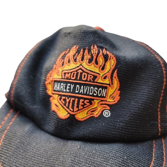 HARLEY DAVIDSON x VINTAGE 80's flame emblem trucker hat mesh cap baby - Picture 8 of 10